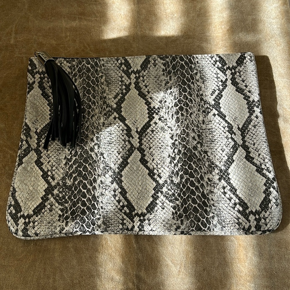 Bergdorf Goodman faux leather snake print clutch